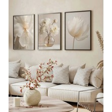 Nt Handmade 3’lü Modern Çiçek Desenli MDF Duvar Tablo Seti 20 x 30 Lamine Çerçeve ile