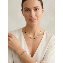 Rhea Jewelry Renkli Zirkon Taşlı Xuping Marka Çelik Kolye ve Bileklik Takı Seti – Gold Kaplama Kadın Kombin Takı