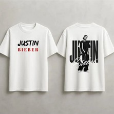  Justin Bieber Baskılı Unisex %100 Pamuklu Oversize T-Shirt