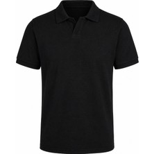 Trender Çelikli Lakint Yarım Patlı Siyah Erkek Polo Yaka T-Shirt 2918