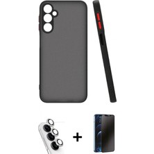 Marsilyan™- Galaxy A25 5g Kılıf Ahenk Çizgi Serisi - Siyah 3D Antistatik Hayalet Cam Ekran Koruyucu + Valdez Metal Kamera Lens - Gs
