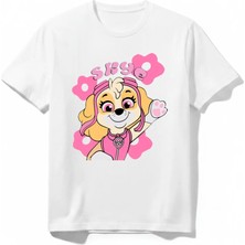 Urban Trend Store Urbantrendstore Paw Patrol Skye Unisex Kız Çocuk Bisiklet Yuvarlak Yaka Basic Kısa Kollu %100 Pamuk Tişört