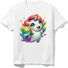 Urban Trend Store Urbantrendstore Summer Yaz Unicorn Temalı Unisex Kız Çocuk Erkek Çocuk Bisiklet Yuvarlak Yaka Basic Kısa Kollu %100 Pamuk Tişört