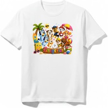 Urban Trend Store Urbantrendstore Bluey ve Paw Patrol Tatilde Kız Çocuk Erkek Çocuk Yuvarlak Yaka Tişört