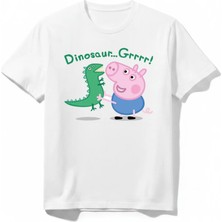 Urban Trend Store Urbantrendstore Peppa Pig Temalı Unisex Kız Çocuk Erkek Çocuk Bisiklet Yaka Tişört