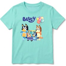 Urban Trend Store Urbantrendstore Bluey Baskılı Premium Bisiklet Yaka Pamuklu Kısa Kollu Çocuk ve Genç Tişört