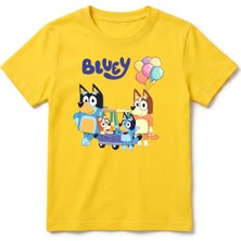 Urban Trend Store Urbantrendstore Bluey Baskılı Premium Bisiklet Yaka Pamuklu Kısa Kollu Çocuk ve Genç Tişört