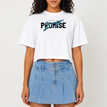 Urban Trend Store Urbantrendstore Crop Tişört Beyaz Baskılı Rahat Kesim Raw Cut Basic Kısa Tshirt