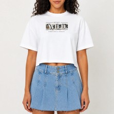 Urban Trend Store Urbantrendstore Crop Tişört Beyaz Baskılı Rahat Kesim Raw Cut Basic Kısa Tshirt
