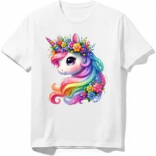 Urban Trend Store Urbantrendstore Unicorn Unisex Kız Çocuk Bisiklet Yuvarlak Yaka Basic Kısa Kollu %100 Pamuk Tişört