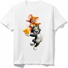 Urban Trend Store Urbantrendstore Tom And Jerry Unisex Kız Çocuk Bisiklet Yuvarlak Yaka Basic Kısa Kollu %100 Pamuk Tişört