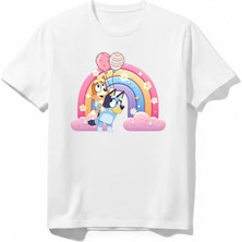 Urban Trend Store Urbantrendstore Bluey Gökkuşağı Unisex Kız Çocuk Erkek Çocuk Yuvarlak Yaka Tişört