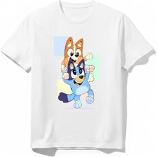 Urban Trend Store Urbantrendstore Bluey Özel Tasarım Unisex Kız Çocuk Erkek Çocuk Bisiklet Yuvarlak Yaka Basic Kısa Kollu %100 Pamuk Tişört