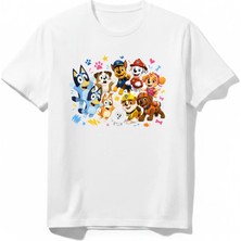 Urban Trend Store Urbantrendstore Paw Patrol Bluey Özel Tasarım Unisex Kız Çocuk Erkek Çocuk Bisiklet Yuvarlak Yaka Basic Kısa Kollu %100 Pamuk Tişört