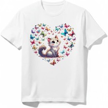 Urban Trend Store Urbantrendstore Kedi Kelebek Temalı Unisex Kız Çocuk Erkek Çocuk Bisiklet Yuvarlak Yaka Basic Kısa Kollu %100 Pamuk Tişört