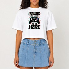 Urban Trend Store Urbantrendstore Crop Tişört Beyaz Baskılı Rahat Kesim Raw Cut Basic Kısa Tshirt