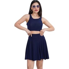 Barinoska **kadın Sendy Kumaş Kolsuz Crop Üst ve Yüksek Bel Şortlu Mini Etek 2’li Takım Günlük Spor Şık Kombin**