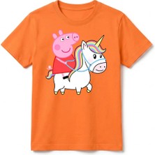 Urban Trend Store Urbantrendstore Peppa Pig Temalı Unisex Kız Çocuk Erkek Çocuk Bisiklet Yaka Tişört