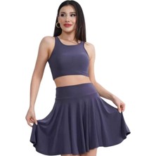 Barinoska **kadın Sendy Kumaş Kolsuz Crop Üst ve Yüksek Bel Şortlu Mini Etek 2’li Takım Günlük Spor Şık Kombin**
