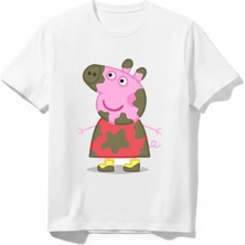 Urban Trend Store Urbantrendstore Peppa Pig Temalı Unisex Kız Çocuk Erkek Çocuk Bisiklet Yaka Tişört