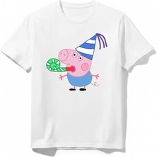 Urban Trend Store Urbantrendstore Peppa Pig Temalı Unisex Kız Çocuk Erkek Çocuk Bisiklet Yaka Tişört