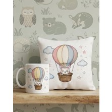 Kadorex Design Sıcak Hava Balonu Kupa & Kırlent Seti – Bebek Odası Dekoru – Unisex Hediye
