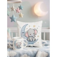 Kadorex Design Uyuyan Fil Kupa & Kırlent Seti – Bebek Odası Dekorasyonu – Sevimli Hediye