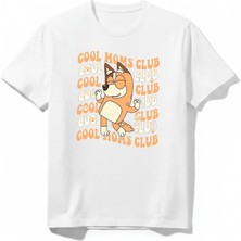 Urban Trend Store Urbantrendstore Bluey Cool Mom Baskılı Unisex Kız Çocuk Erkek Çocuk Bisiklet Yuvarlak Yaka Basic Kısa Kollu %100 Pamuk Tişört