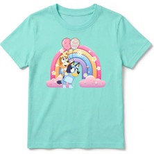 Urban Trend Store Urbantrendstore Bluey Gökkuşağı Unisex Kız Çocuk Erkek Çocuk Yuvarlak Yaka Tişört