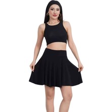 Barinoska **kadın Sendy Kumaş Kolsuz Crop Üst ve Yüksek Bel Şortlu Mini Etek 2’li Takım Günlük Spor Şık Kombin**