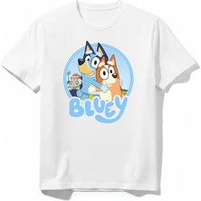 Urban Trend Store Urbantrendstore Bluey Baskılı Premium Bisiklet Yaka Pamuklu Kısa Kollu Çocuk ve Genç Tişört