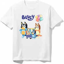 Urban Trend Store Urbantrendstore Bluey Baskılı Premium Bisiklet Yaka Pamuklu Kısa Kollu Çocuk ve Genç Tişört