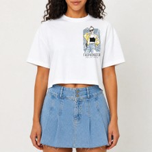 Urban Trend Store Urbantrendstore Crop Tişört Beyaz Baskılı Rahat Kesim Raw Cut Basic Kısa Tshirt