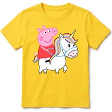 Urban Trend Store Urbantrendstore Peppa Pig Temalı Unisex Kız Çocuk Erkek Çocuk Bisiklet Yaka Tişört
