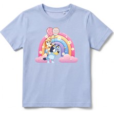 Urban Trend Store Urbantrendstore Bluey Gökkuşağı Unisex Kız Çocuk Erkek Çocuk Yuvarlak Yaka Tişört