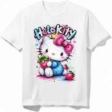 Urban Trend Store Urbantrendstore Hello Kitty Unisex Kız Çocuk Erkek Çocuk Bisiklet Yuvarlak Yaka Basic Kısa Kollu %100 Pamuk Tişört