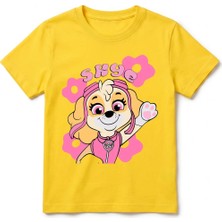 Urban Trend Store Urbantrendstore Paw Patrol Skye Unisex Kız Çocuk Bisiklet Yuvarlak Yaka Basic Kısa Kollu %100 Pamuk Tişört
