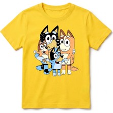Urban Trend Store Urbantrendstore Bluey Baskılı Aile Unisex Kız Çocuk Erkek Çocuk Bisiklet Yuvarlak Yaka Basic Tişört