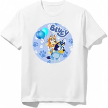 Urban Trend Store Urbantrendstore Bluey Özel Tasarım Unisex Kız Çocuk Erkek Çocuk Bisiklet Yuvarlak Yaka Basic Kısa Kollu %100 Pamuk Tişört
