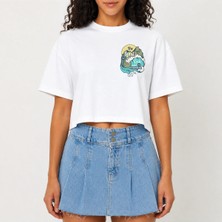 Urban Trend Store Urbantrendstore Crop Tişört Beyaz Baskılı Rahat Kesim Raw Cut Basic Kısa Tshirt
