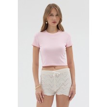 Urban Trend Store Urbantrendstore Kadın Bisiklet Yaka Likralı Kısa Kol Body Crop Bluz Günlük Şık Sade Yazlık Casual Crop Kadın Crop