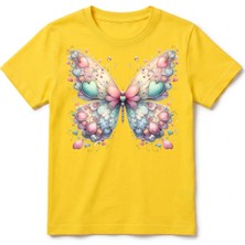 Urban Trend Store Urbantrendstore Renkli Kelebek Unisex Kız Çocuk Bisiklet Yuvarlak Yaka Basic Kısa Kollu %100 Pamuk Tişört