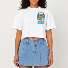 Urban Trend Store Urbantrendstore Crop Tişört Beyaz Baskılı Rahat Kesim Raw Cut Basic Kısa Tshirt
