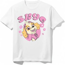 Urban Trend Store Urbantrendstore Paw Patrol Skye Unisex Kız Çocuk Bisiklet Yuvarlak Yaka Basic Kısa Kollu %100 Pamuk Tişört