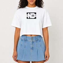 Urban Trend Store Urbantrendstore Crop Tişört Beyaz Baskılı Rahat Kesim Raw Cut Basic Kısa Tshirt