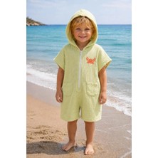 Becalm Online Zip Hoodie - Organik %100 Pamuk Müslin - Nakışlı Bebek Plaj Havuz Deniz Giyim - Cepli Kapuşonlu - Yazlık Deniz ve Havuz Kıyafeti - Bornoz - Havlu - Kurulama - Fıstık Yeşili
