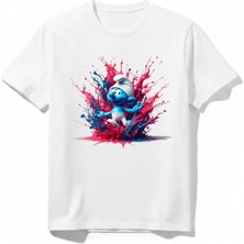 Urban Trend Store Urbantrendstore Şirinleer Renki Canlı Baskılı Unisex Kız Çocuk Erkek Çocuk Bisiklet Yuvarlak Yaka Basic Kısa Kollu %100 Pamuk Tişört
