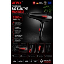 Arwx 2500W Profesyonel Saç Kurutma Makinesi Turbo Motor 2 Kademeli Sıcaklık ve Hız Ayarlı