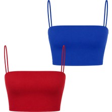 Dı Loria Kadın Ince Askı Mini Crop (Mavi, Kırmızı)