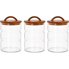 Welcomein 1800 ml Akasya Kapaklı Cam Kavanoz 3’lü Set – Kulplu, Boğumlu Erzak Saklama Kabı